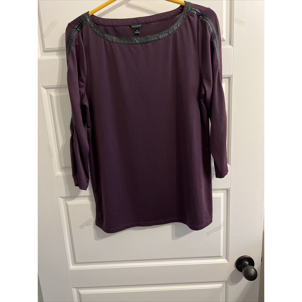 Ann Taylor Burgundy Leather Long Sleeve Blouse‎ Womens Medium